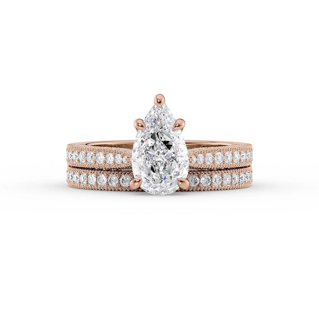 The Josephine Set With Pear Vintage Lab Diamond 2 Carat 14K Rose#material_14k-rose