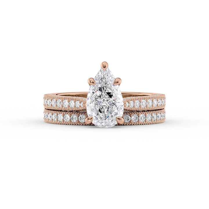 The Josephine Set With Pear Vintage Lab Diamond 2 Carat 14K Rose#material_14k-rose