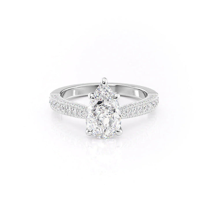 The Josephine Set With Pear Vintage Lab Diamond 1 Carat 14K White#material_14k-white