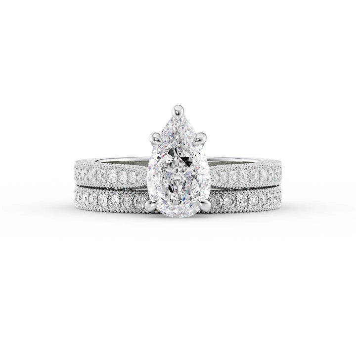 The Josephine Set With Pear Vintage Lab Diamond 2 Carat 14K White#material_14k-white