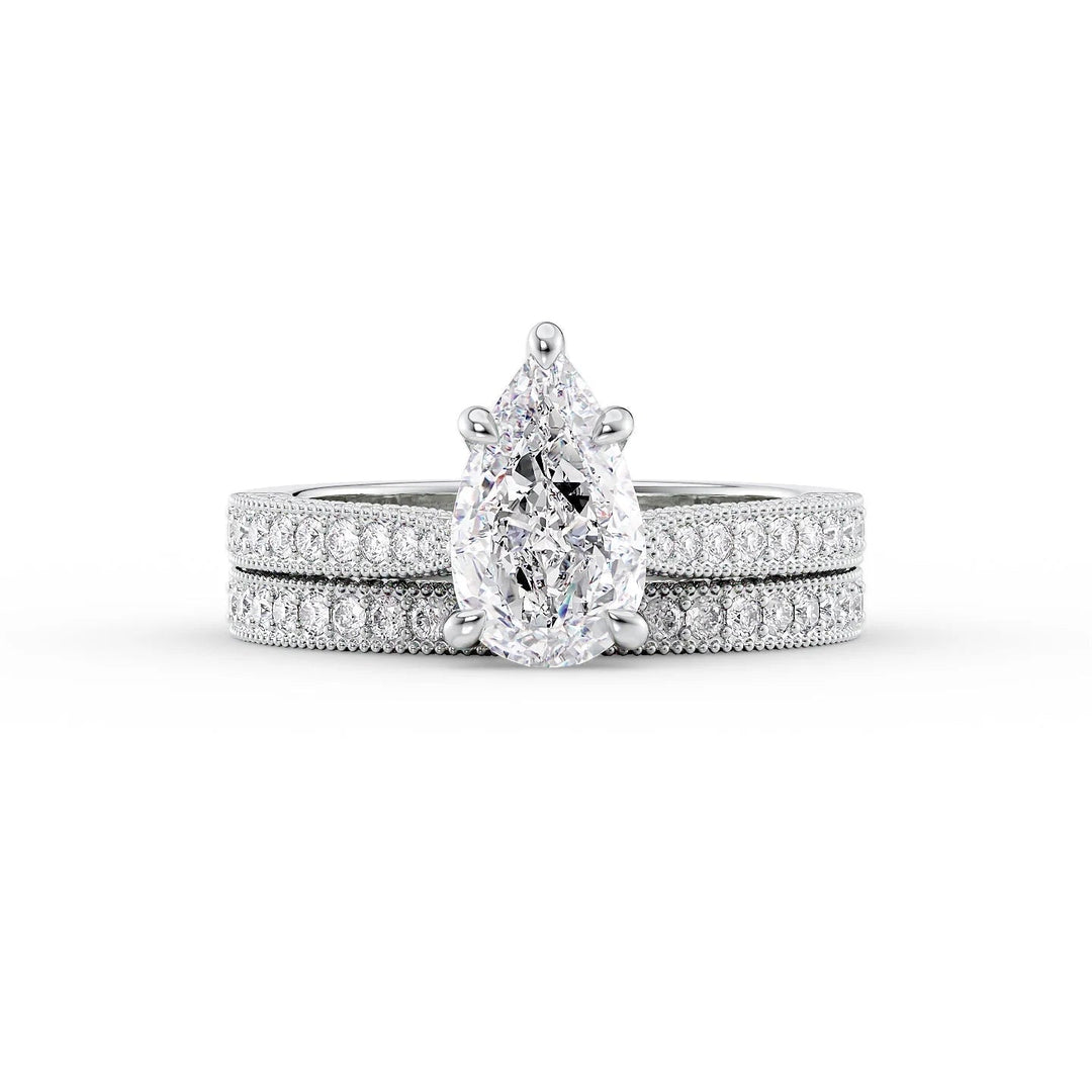 The Josephine Set With Pear Vintage Lab Diamond 2 Carat 18K White#material_18k-white