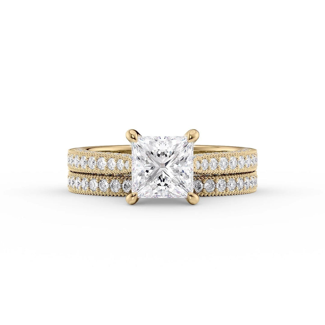 The Josephine Set With Princess Vintage Lab Diamond 2 Carat 14K Gold#material_14k-gold