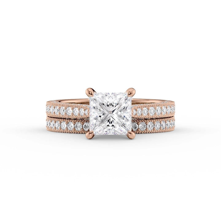 The Josephine Set With Princess Vintage Lab Diamond 2 Carat 14K Rose#material_14k-rose