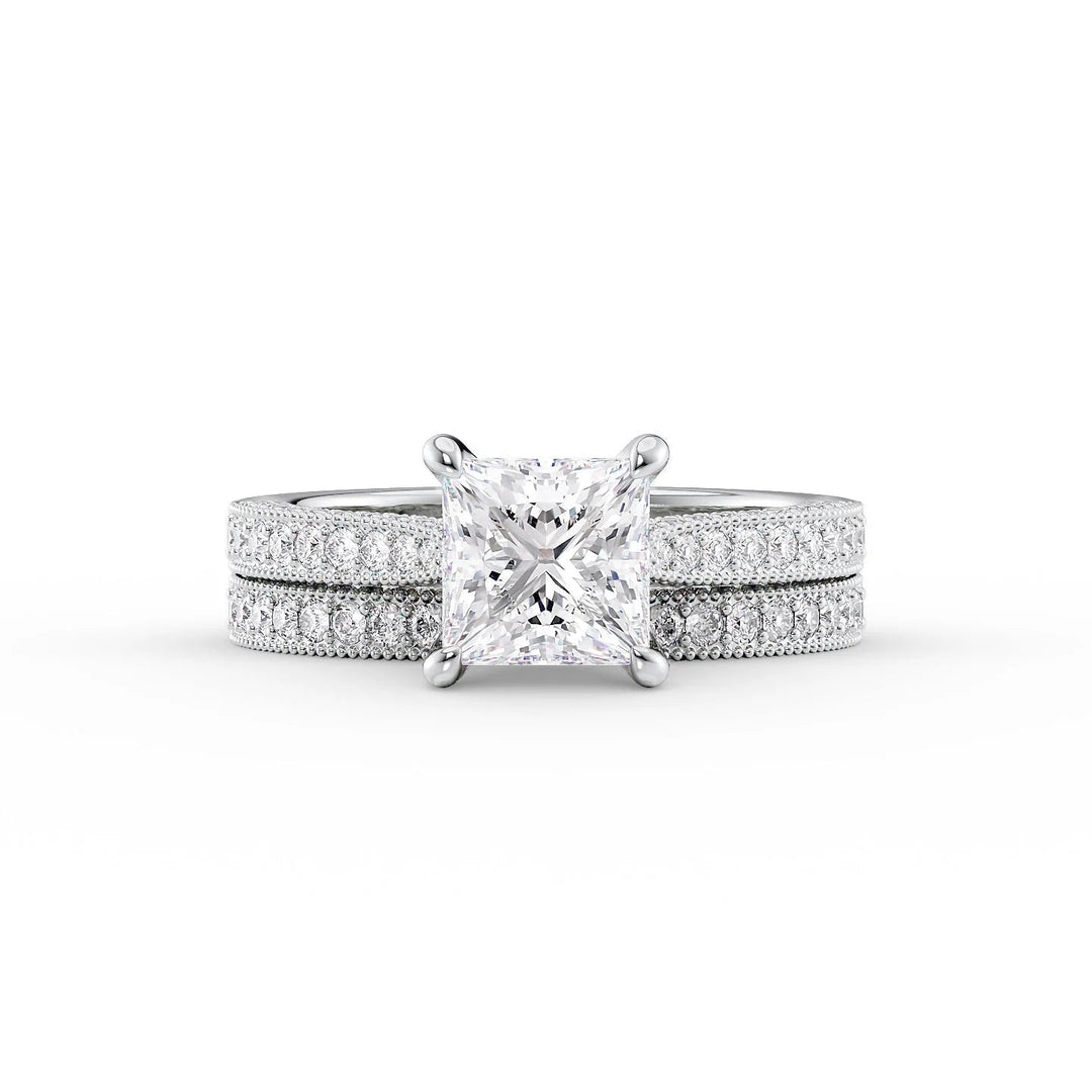 The Josephine Set With Princess Vintage Lab Diamond 2 Carat 14K White#material_14k-white