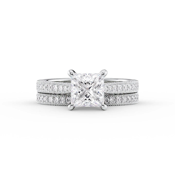 The Josephine Set With Princess Vintage Lab Diamond 2 Carat 14K White#material_14k-white