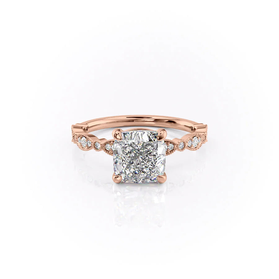 The Juliet Set With Cushion Vintage Lab Diamond 1 Carat 14K Rose#material_14k-rose