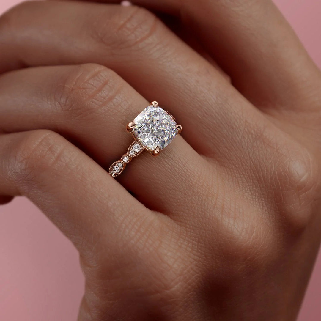 The Juliet Set With Cushion Vintage Lab Diamond 3 Carat 14K Rose#material_14k-rose