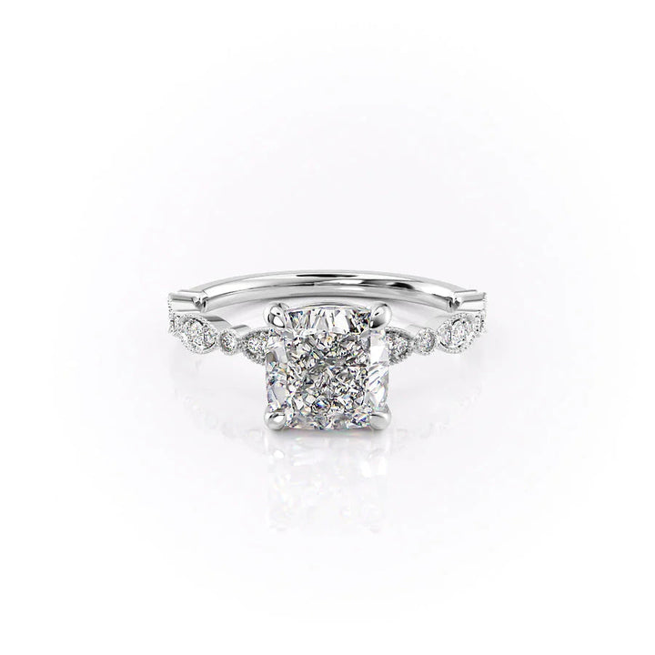 The Juliet Set With Cushion Vintage Moissanite#material_14k-white