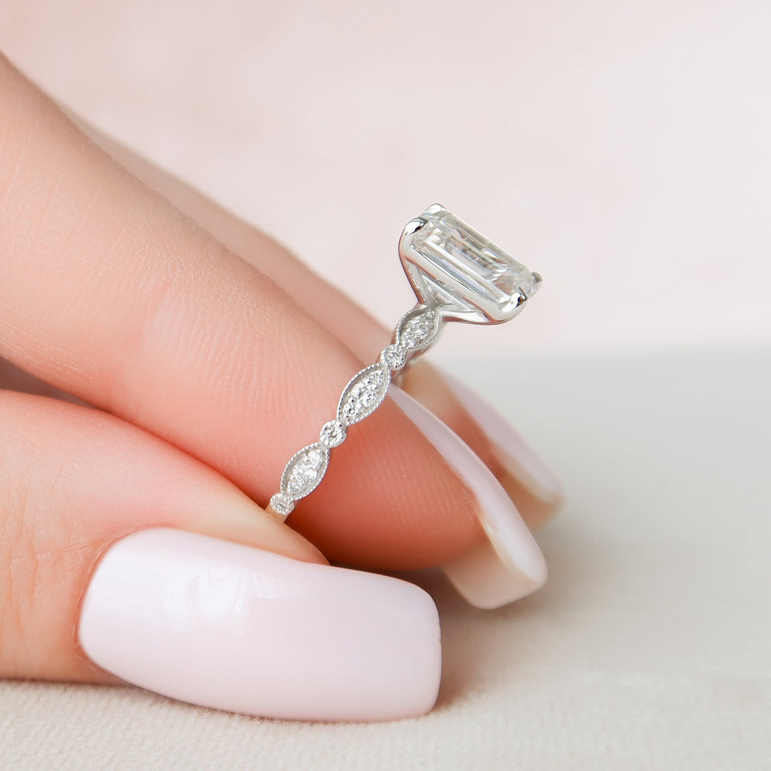 The Juliet Emerald Lab Diamond Moissanite Engagement Ring