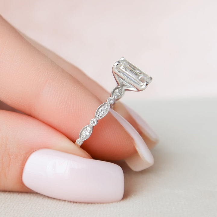 The Juliet Emerald Lab Diamond Moissanite Engagement Ring *Shown with 2 ct #material_white