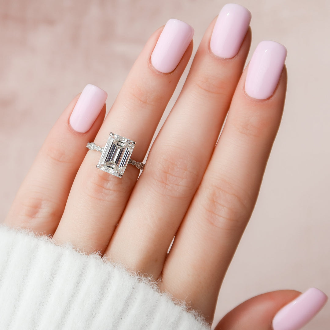 The Juliet Emerald Lab Diamond Moissanite Engagement Ring