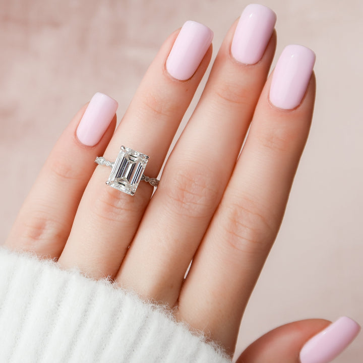 The Juliet Emerald Lab Diamond Moissanite Engagement Ring *Shown with 5 ct #material_white