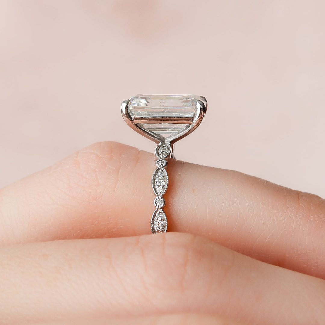 The Juliet Emerald Lab Diamond Moissanite Engagement Ring