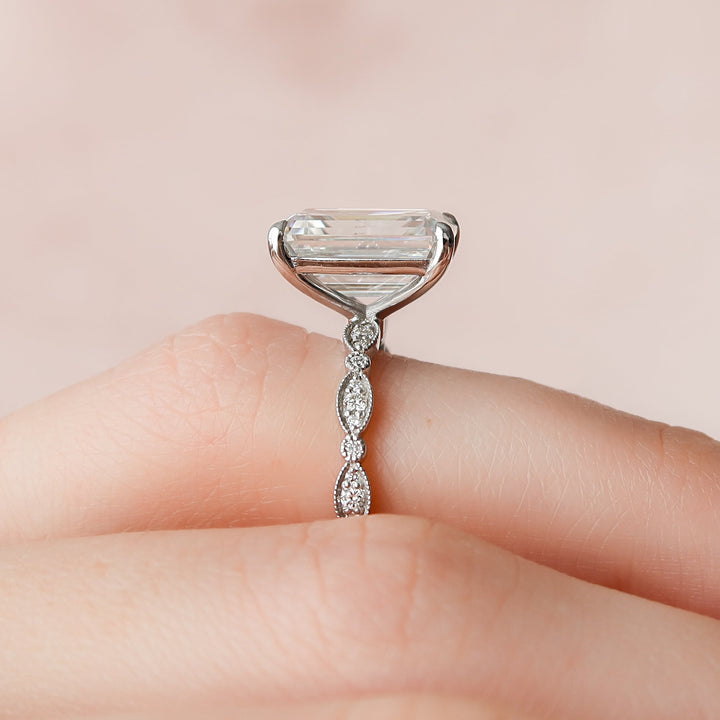The Juliet Emerald Lab Diamond Moissanite Engagement Ring *Shown with 5 ct #material_white