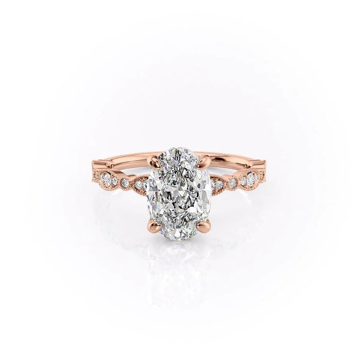 The Juliet Set With Oval Vintage Lab Diamond 1 Carat 14K Rose#material_14k-rose