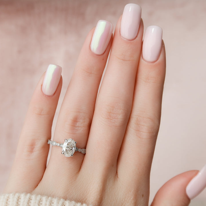 The Juliet Oval Lab Diamond Moissanite Engagement Ring *Shown with 1.5 ct #material_white