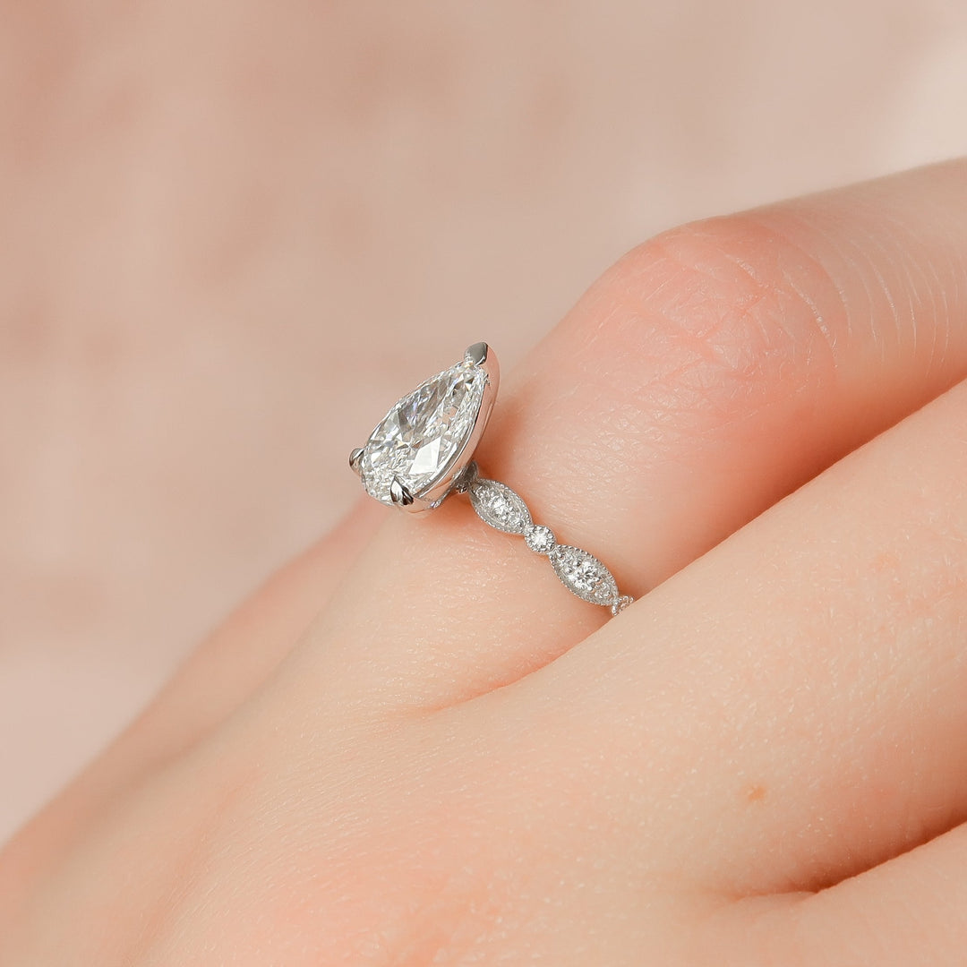 The Juliet Pear Lab Diamond Moissanite Engagement Ring