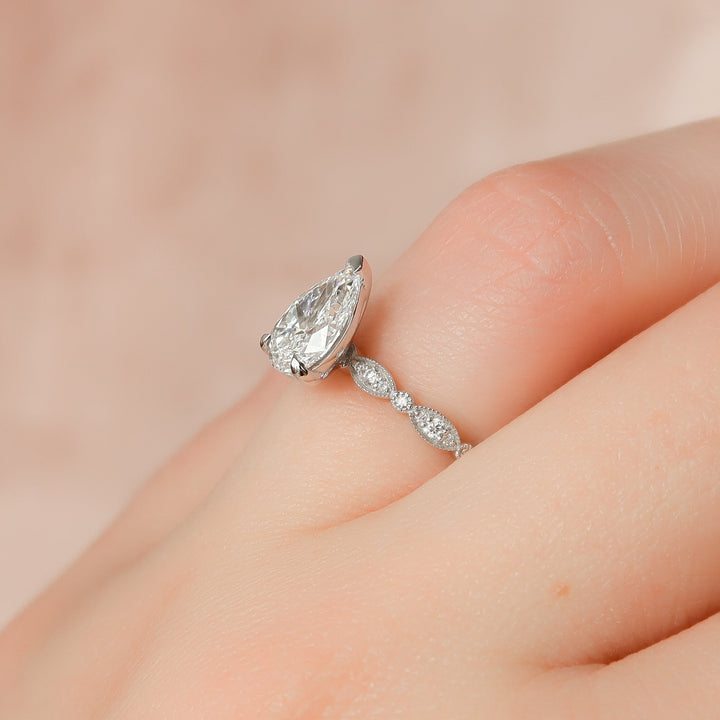 The Juliet Pear Lab Diamond Moissanite Engagement Ring *Shown with 1.5 ct #material_white