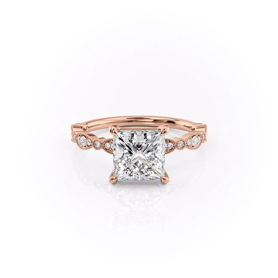 The Juliet Set With Princess Vintage Lab Diamond 1 Carat 14K Rose#material_14k-rose