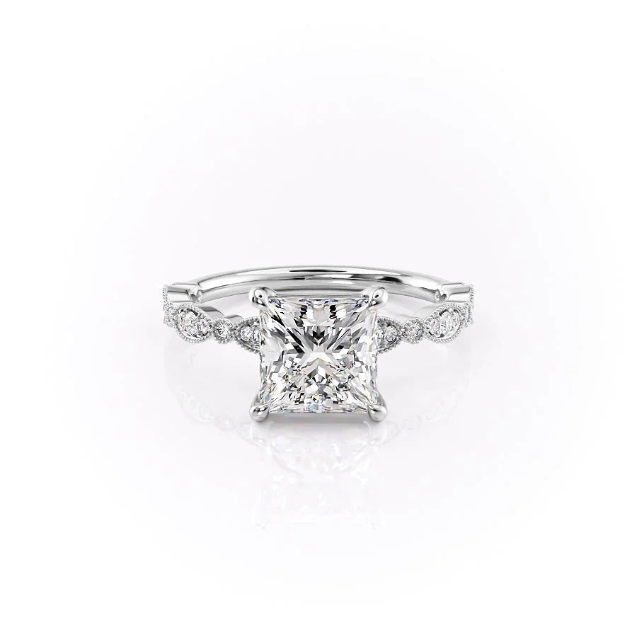 The Juliet Set With Princess Vintage Lab Diamond 1 Carat 14K White#material_14k-white