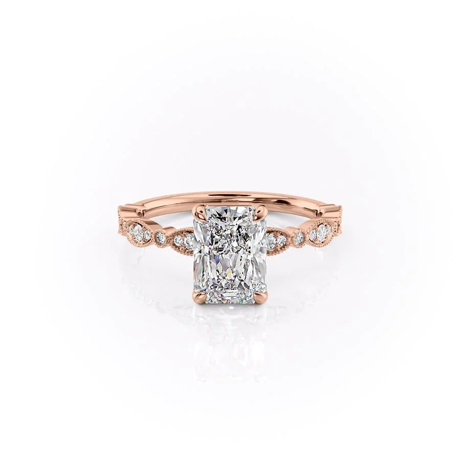 The Juliet Set With Radiant Vintage Lab Diamond 1 Carat 14K Rose#material_14k-rose