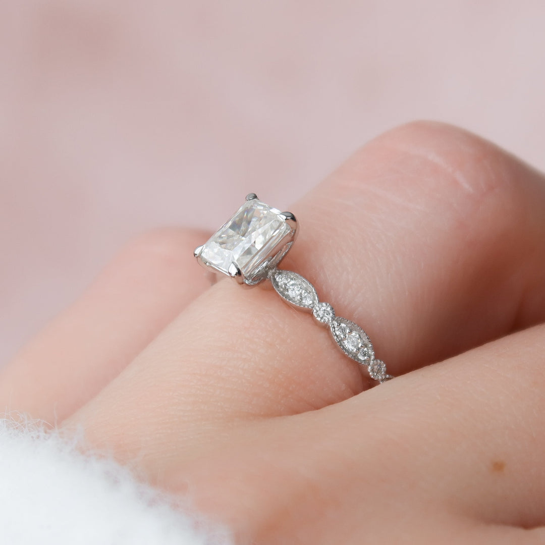 The Juliet Set With Radiant Vintage Lab Diamond 2.5 Carat 14K White#material_14k-white