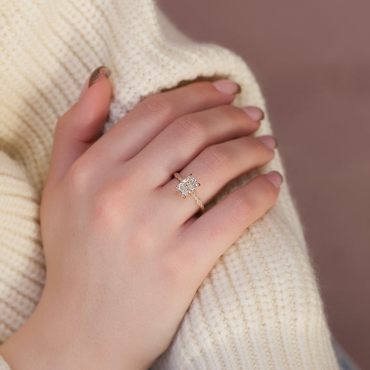 The Juliet Radiant Lab Diamond Moissanite Engagement Ring *Shown with 2 ct #material_rose