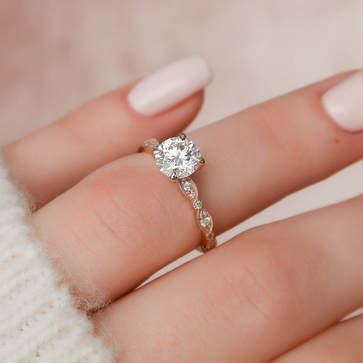 The Juliet Round Lab Diamond Moissanite Engagement Ring *Shown with 1 ct #material_rose