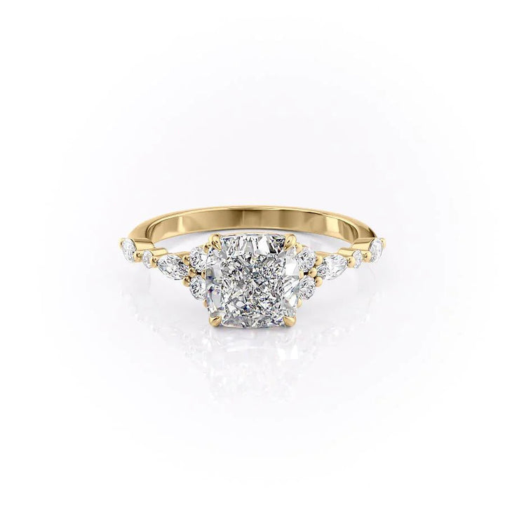 The Kaiden Set With Cushion Side Stone Lab Diamond 1 Carat 14K Gold#material_14k-gold