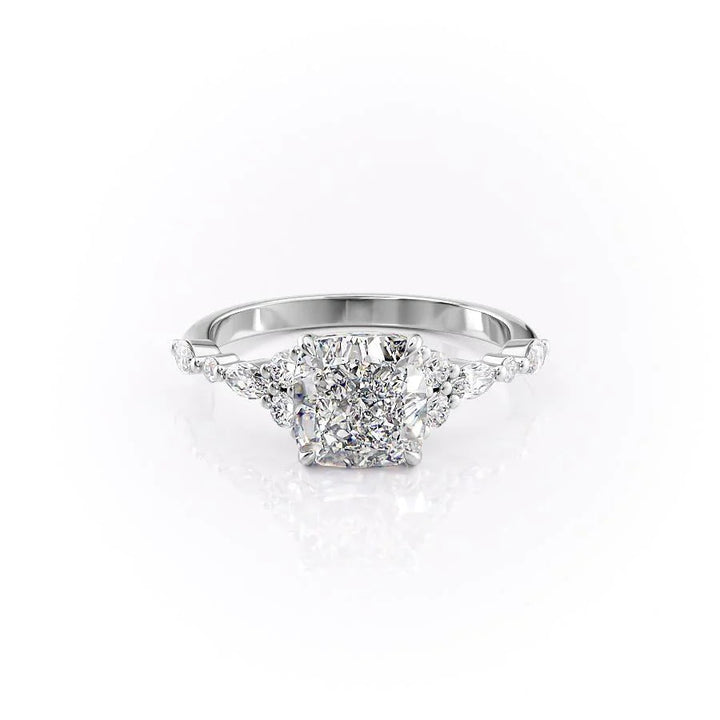 The Kaiden Set With Cushion Side Stone Lab Diamond 1 Carat 14K White#material_14k-white