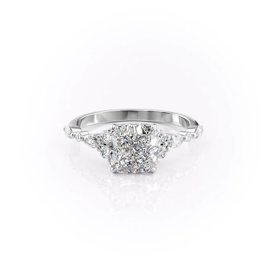 The Kaiden Set With Cushion Side Stone Moissanite#material_14k-white