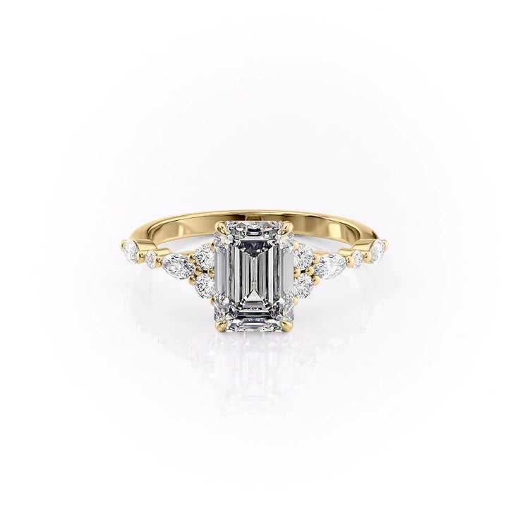 The Kaiden Set With Emerald Side Stone Moissanite#material_14k-gold