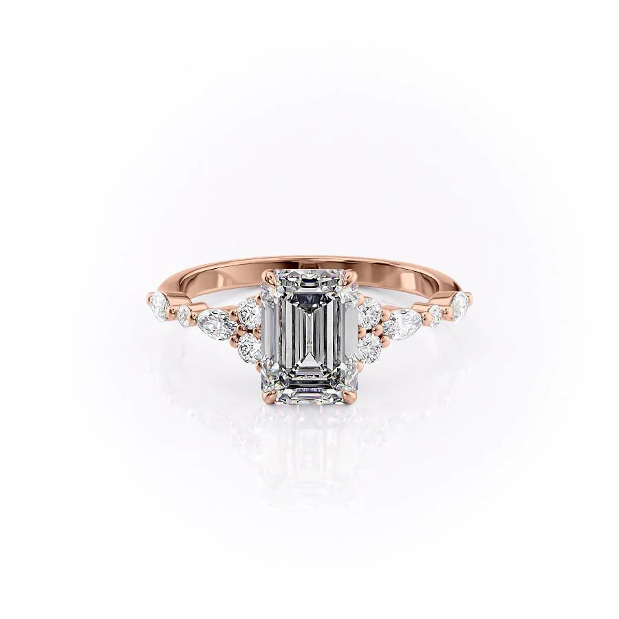 The Kaiden Set With Emerald Side Stone Moissanite#material_14k-rose