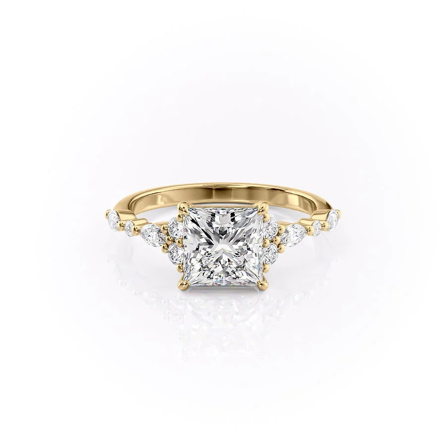 The Kaiden Set With Princess Side Stone Moissanite#material_14k-gold