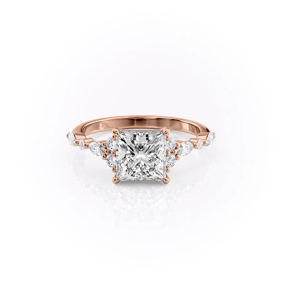 The Kaiden Set With Princess Side Stone Lab Diamond 1 Carat 14K Rose#material_14k-rose