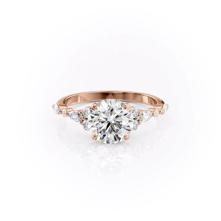 The Kaiden Set With Round Side Stone Moissanite#material_14k-rose