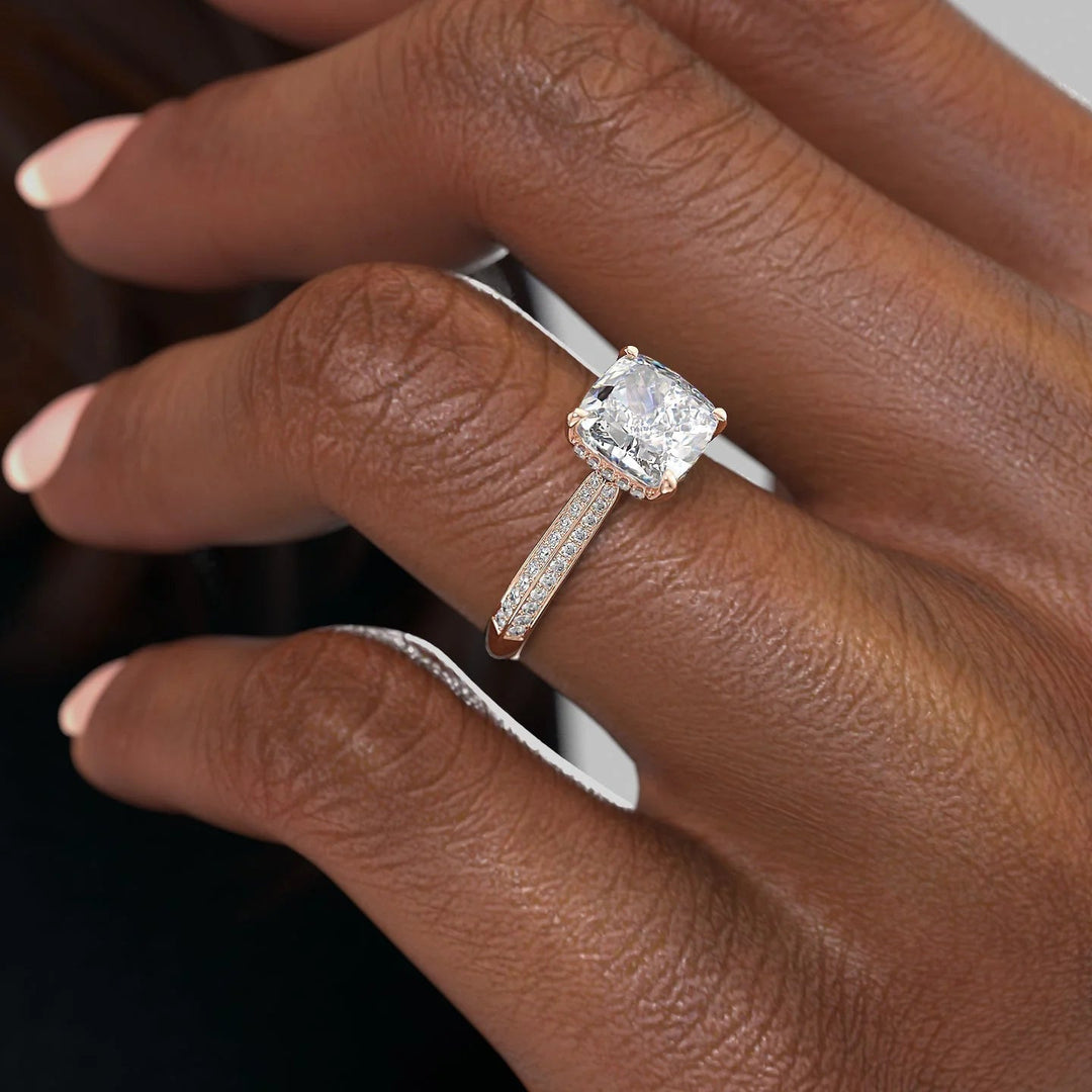 The Kaira Set With Cushion Pave Moissanite#material_14k-rose