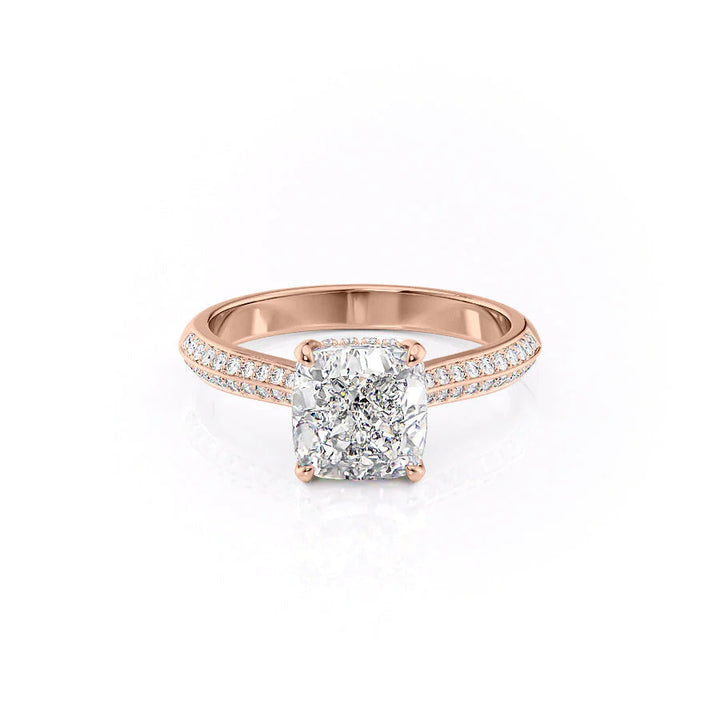 The Kaira Set With Cushion Pave Moissanite#material_18k-rose