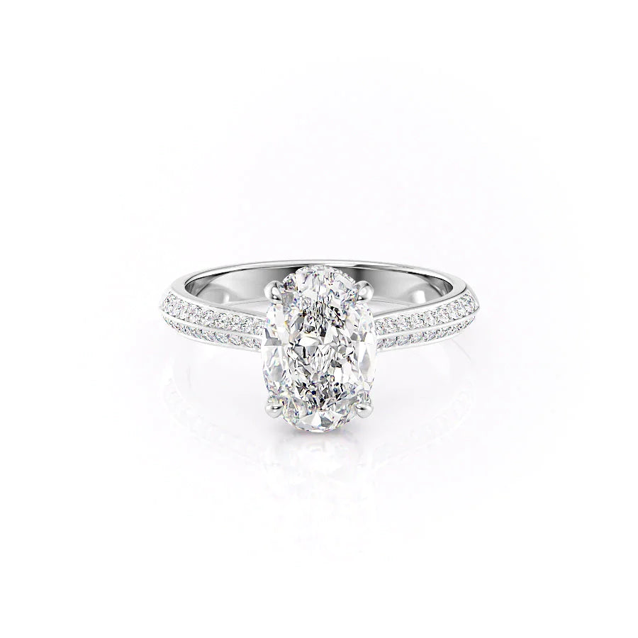 The Kaira Set With Oval Pave Lab Diamond 1 Carat 14K White#material_14k-white