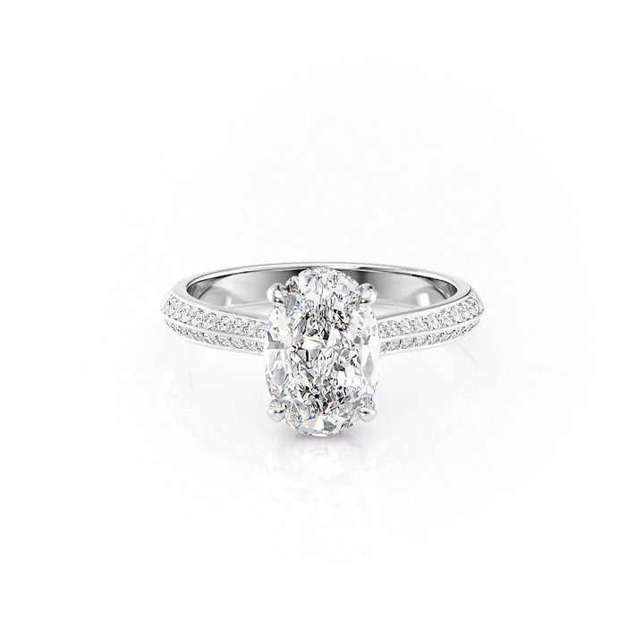 The Kaira Set With Oval Pave Lab Diamond 1 Carat 14K White#material_14k-white