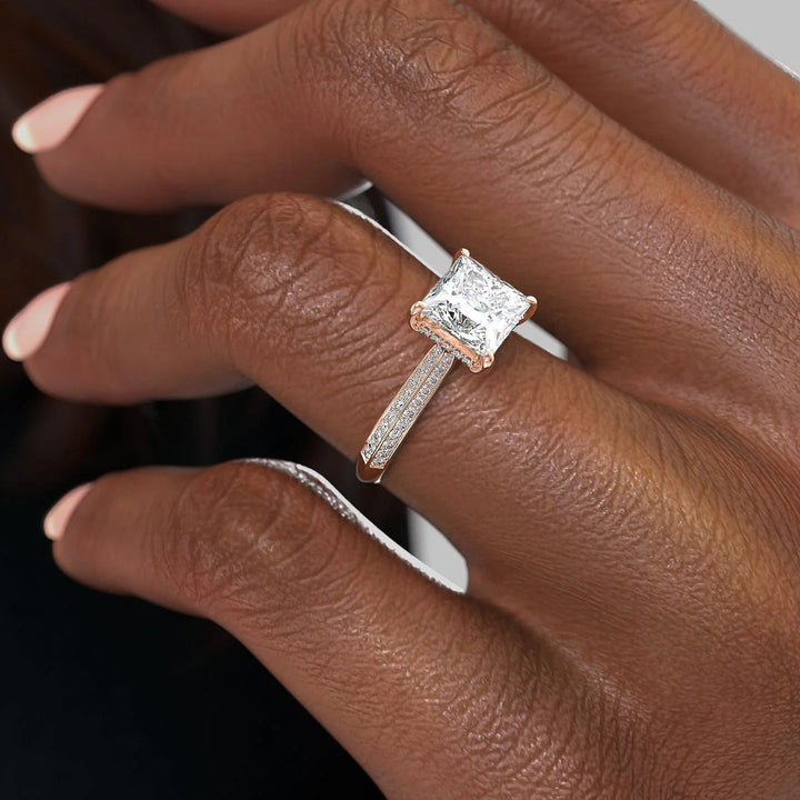 The Kaira Princess Lab Diamond Moissanite Engagement Ring *Shown with 2 ct #material_rose