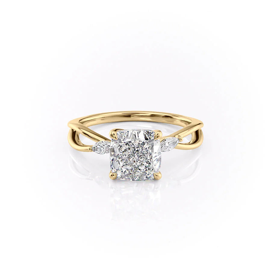 The Kimberly Set With Cushion Side Stone Moissanite#material_14k-gold