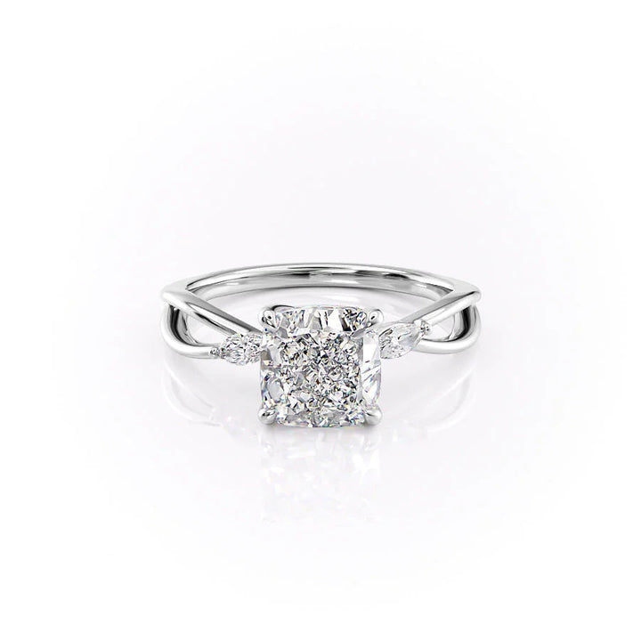 The Kimberly Set With Cushion Side Stone Lab Diamond 1 Carat 14K White#material_14k-white