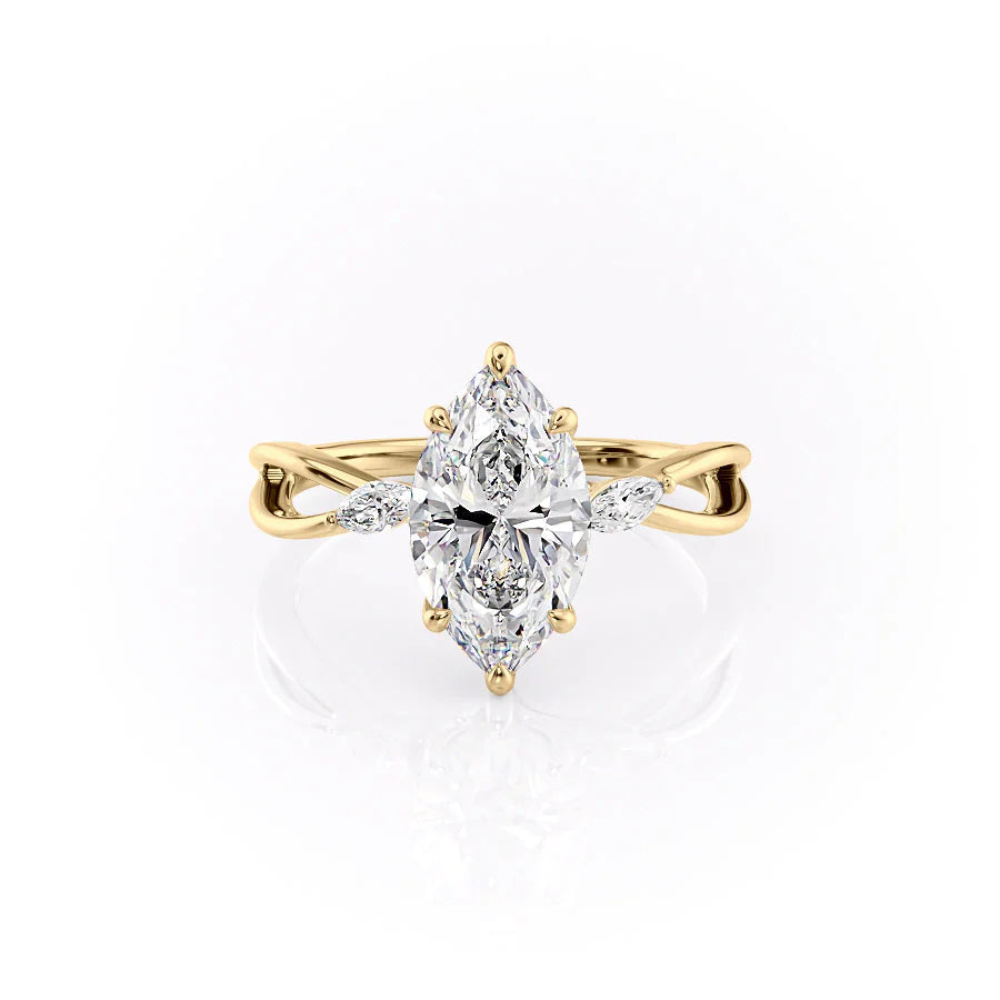 The Kimberly Set With Marquise Side Stone Lab Diamond 1 Carat 14K Gold#material_14k-gold