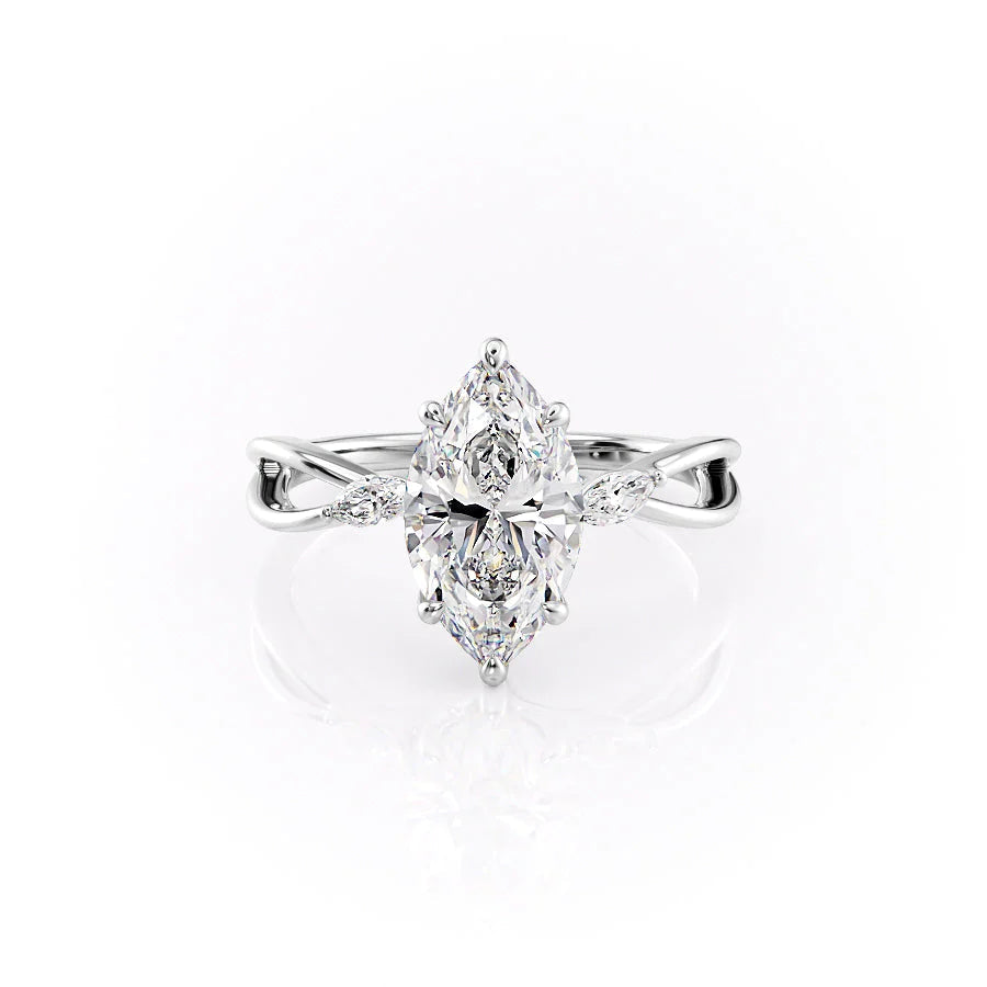 The Kimberly Set With Marquise Side Stone Lab Diamond 1 Carat 14K White#material_14k-white