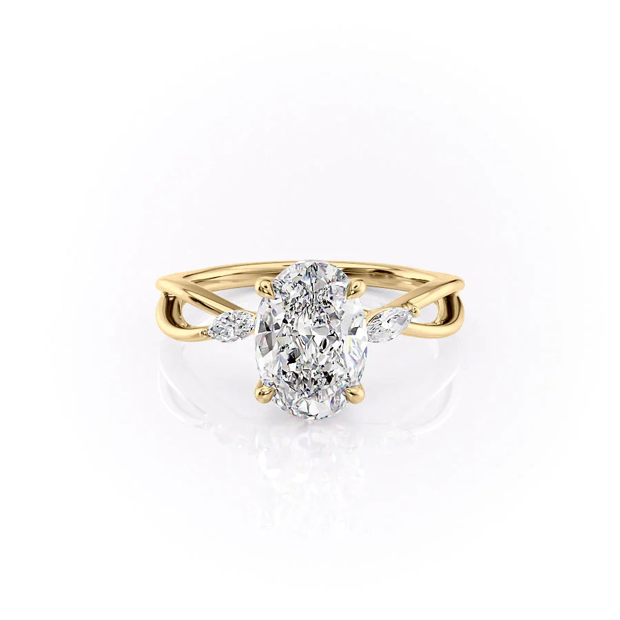 The Kimberly Set With Oval Side Stone Moissanite#material_14k-gold