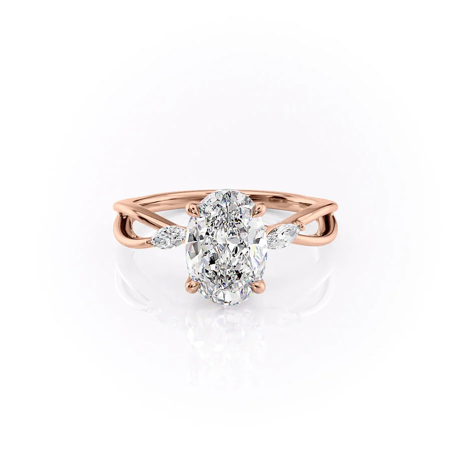 The Kimberly Set With Oval Side Stone Moissanite#material_14k-rose