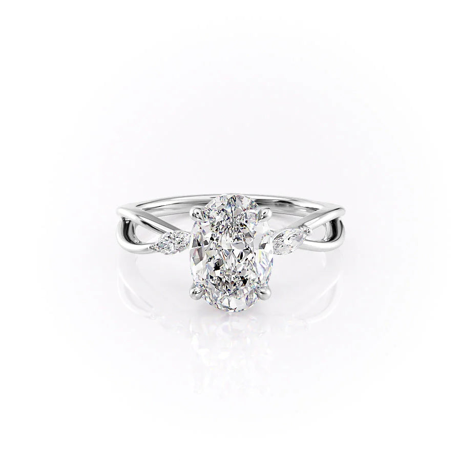 The Kimberly Set With Oval Side Stone Lab Diamond 1 Carat 14K White#material_14k-white