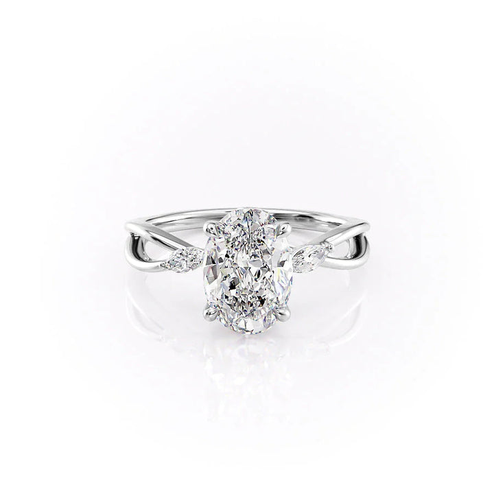 The Kimberly Set With Oval Side Stone Moissanite#material_14k-white