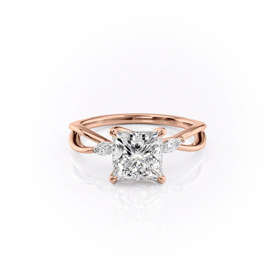 The Kimberly Set With Princess Side Stone Lab Diamond 1 Carat 14K Rose#material_14k-rose